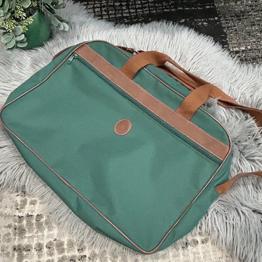 VTG Polo‎ Ralph Lauren Shoulder Laptop Messenger Bag Green Brown Travel